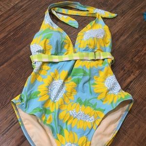Lilly Pulitzer sunflower one piece belted swim